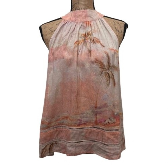 Rachel Zoe Watercolor Palm Print Halter Top Sleeveless Blouse Pink Size Medium - Picture 1 of 4